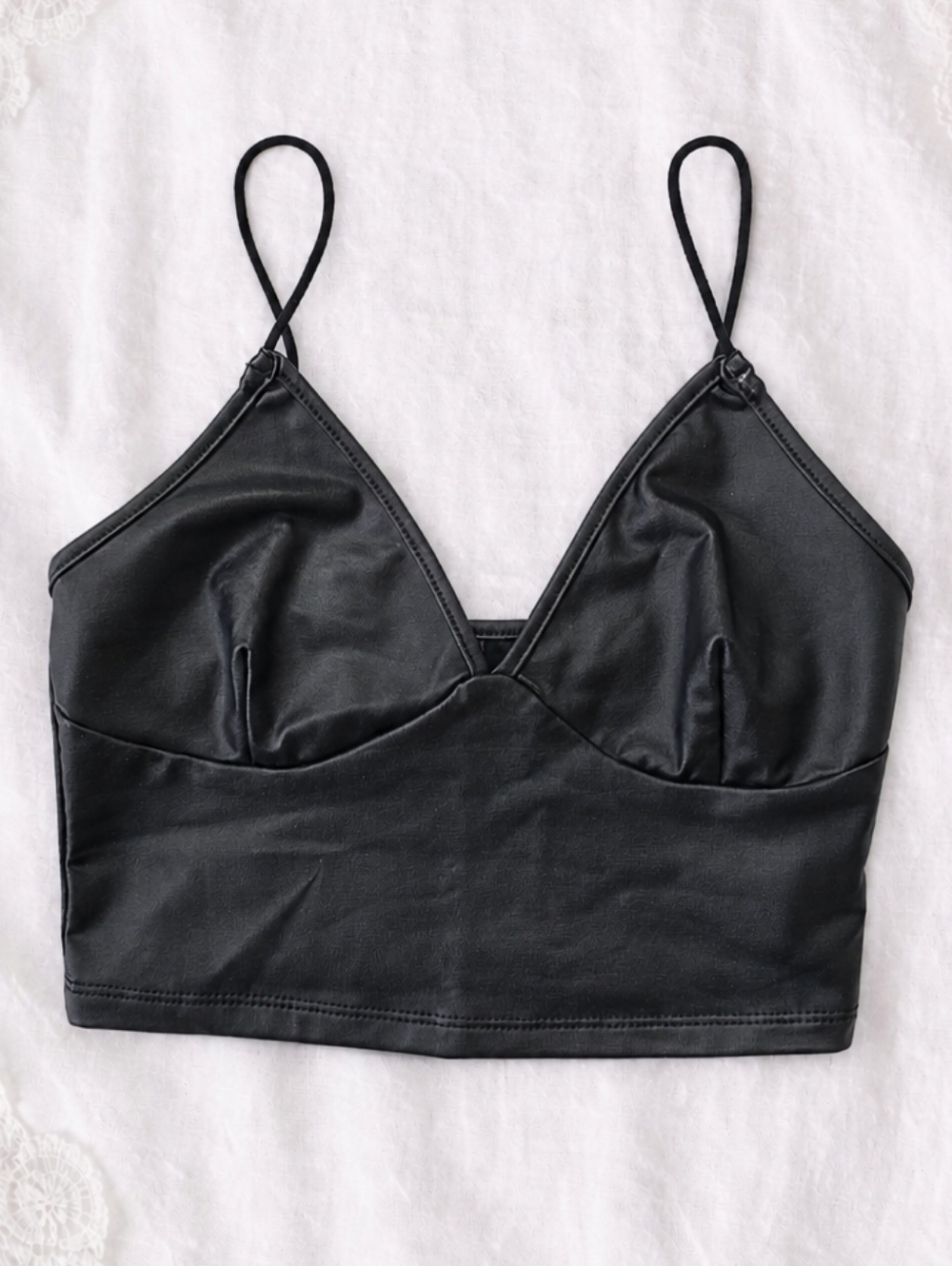 NWOT Black Faux Leather Bralette Crop Top Size S